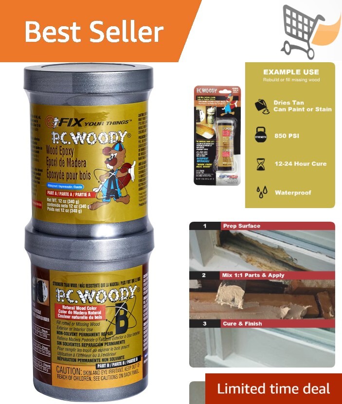2-Part Wood Repair Epoxy Paste 12 oz Weatherproof High Tack Tan-image