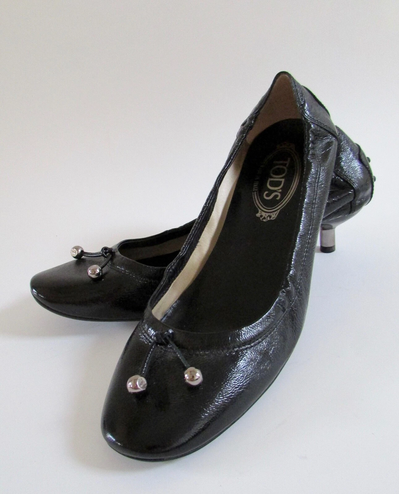 TOD’S Piastrelle da balletto TOD'S Italy KLIMT Laccetto Nero Patinata Tacco Gattino 10