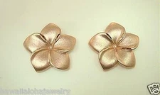 15.5MM SOLID 14K ROSE GOLD DC SATIN HAWAIIAN PLUMERIA FLOWER POST STUD EARRINGS