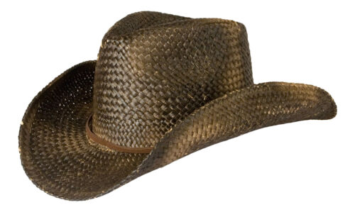 Cowboy Hat Black Straw, Vintage / Distressed / Leather Trim Flexi Fit Sweatband  - Bild 1 von 2