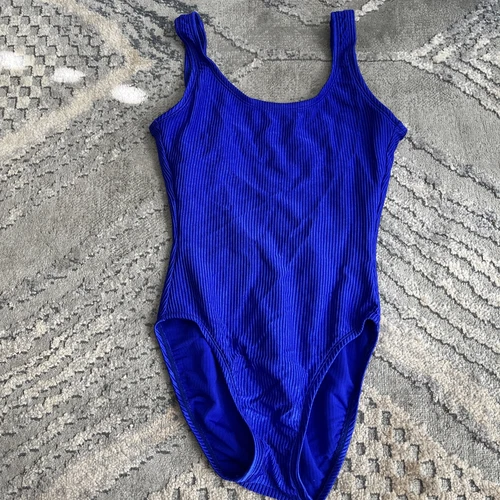 Vtg Catalina Swimsuit Sz 8 Navy Blue Ribbed One Piece Low Back High Cut 80s 90s - Picture 1 of 11