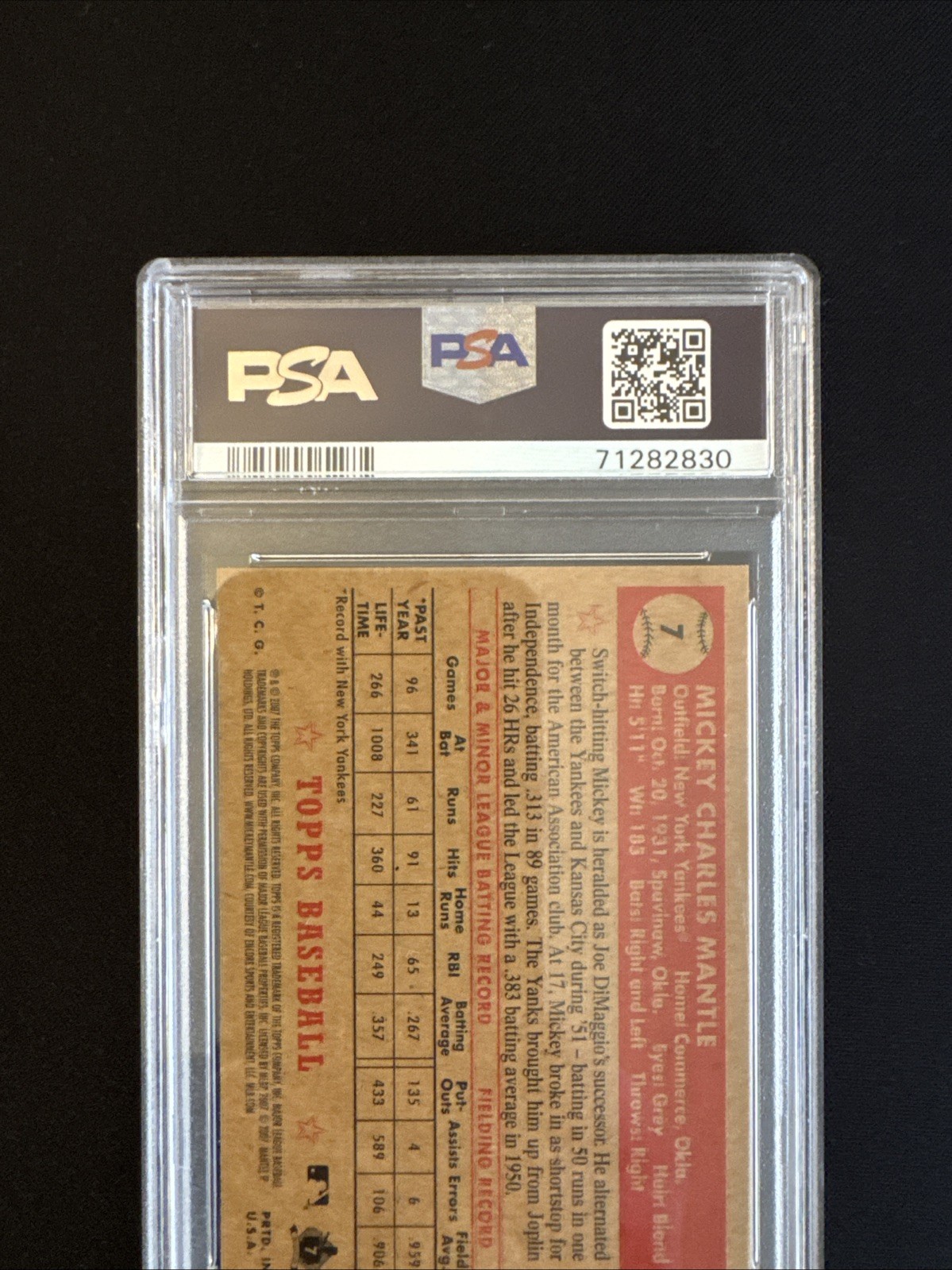 2007 Topps ‘52 Mickey Mantle #7 PSA 10 view 6