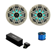 2x Kicker 8" 300W Marine LED Speakers, White Grille, Controller w/Wire