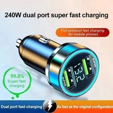240W Car Charger Fast Charging Dual USB Adapter with Digital Display for Phones
