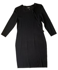 GOOD Womens Medium DKNY Black Sweater Dress Knee Length 3/4 Sleeve