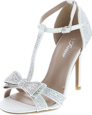 Forever Link Alina-64 Rhinestone Glitter TStrap Bow Detail Formal Heel
