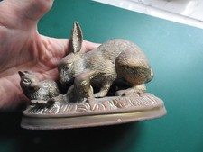 EASTER BUNNYS  Vintage Brass Mother Rabbit + Baby Bunnies  Ornament