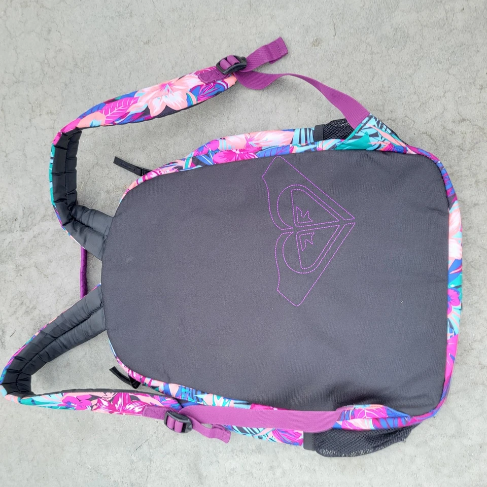 Mochila Roxy Tropical Estampado Floral Púrpura Verde azulado Mujer Mochila Malla Bolsillos Logo Foto 2 de 2