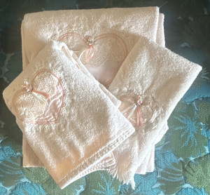 1980s Thick Vintage Guest Towels Cotton Pink Cottage Granny Core Set