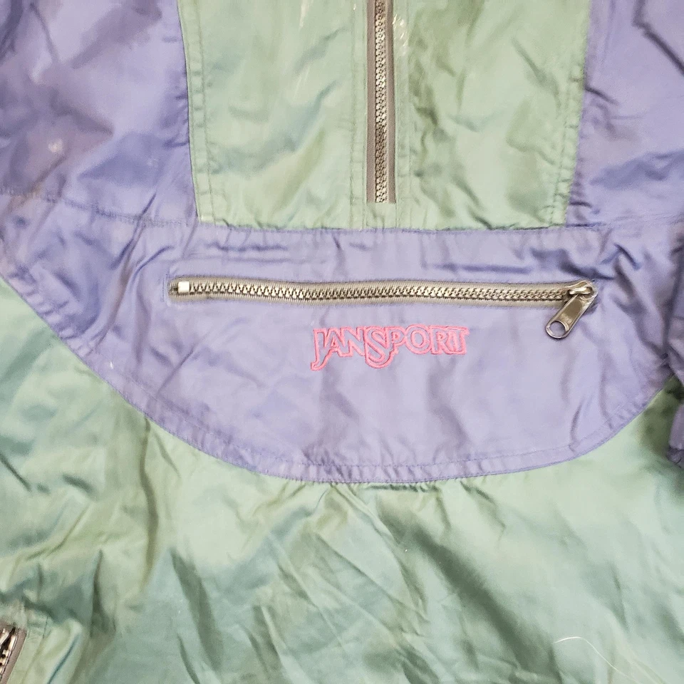 Jaqueta masculina vintage JanSport verde média náilon marinho com capuz Anorak pulôver anos 90 - Imagem 3 de 4