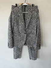 Rachel Zoe Pants Suit Blazer Top Shirt Set 8 10 Gray Black Polka Dot Trouser