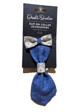 Stylish Dog Collar Accessories Set   Blue Necktie  Plaid Bow Tie   Slip