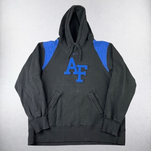 Nike, Vintage Nike Air Force Hoodie Mens Medium Black AF Blue Embroidered Sweatshirt