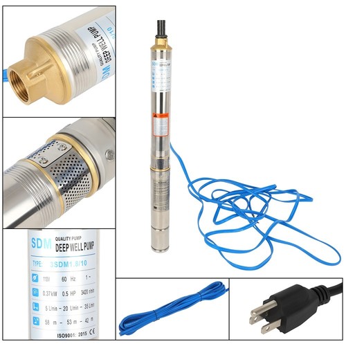 Pompe De Puits Profond Submersible 0,37kW 110V - 1/2HP, 16GPM, Acier Inox, Neuve