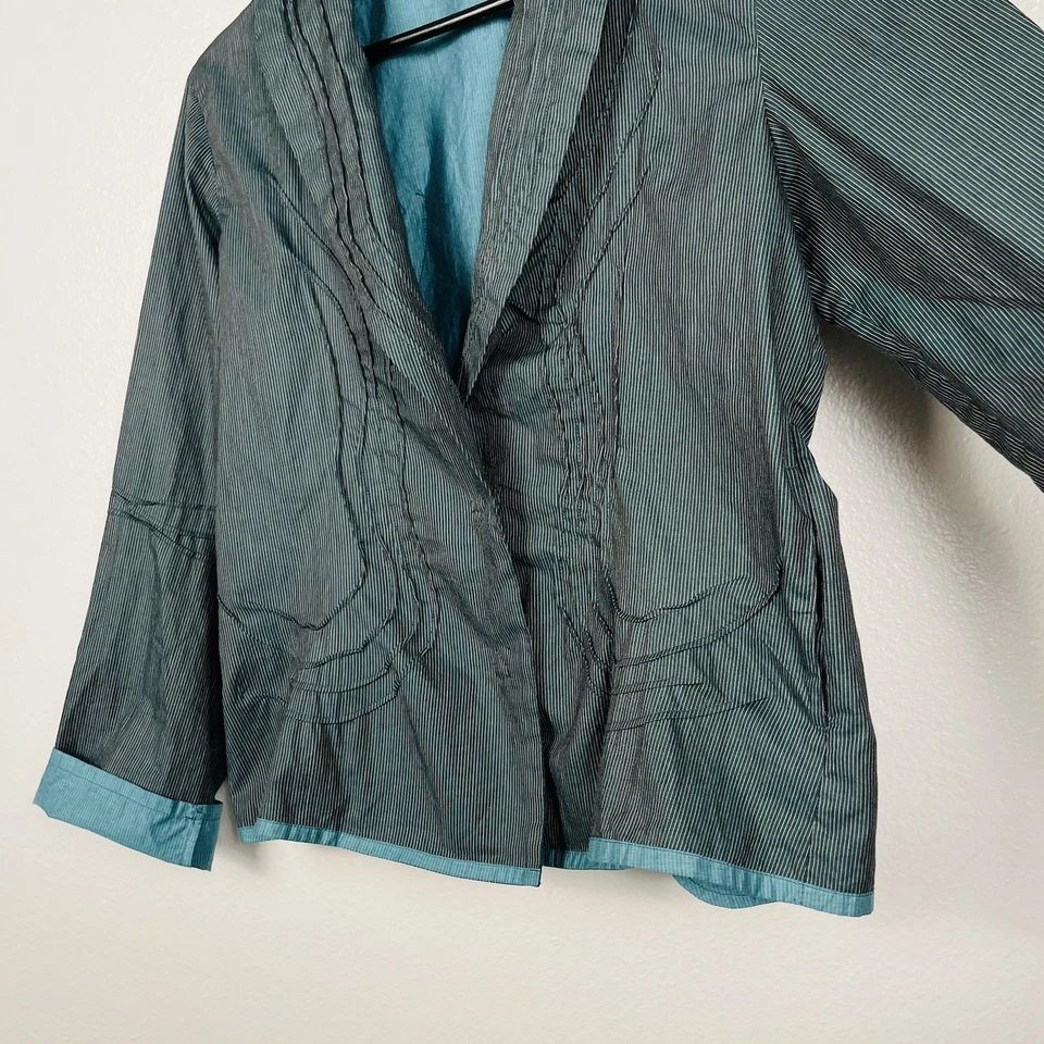 Blazer Issey Miyake Haat Heart Vintage Listra Azul Plissado Jaqueta de Algodão 2/Pequeno - Imagem 3 de 4