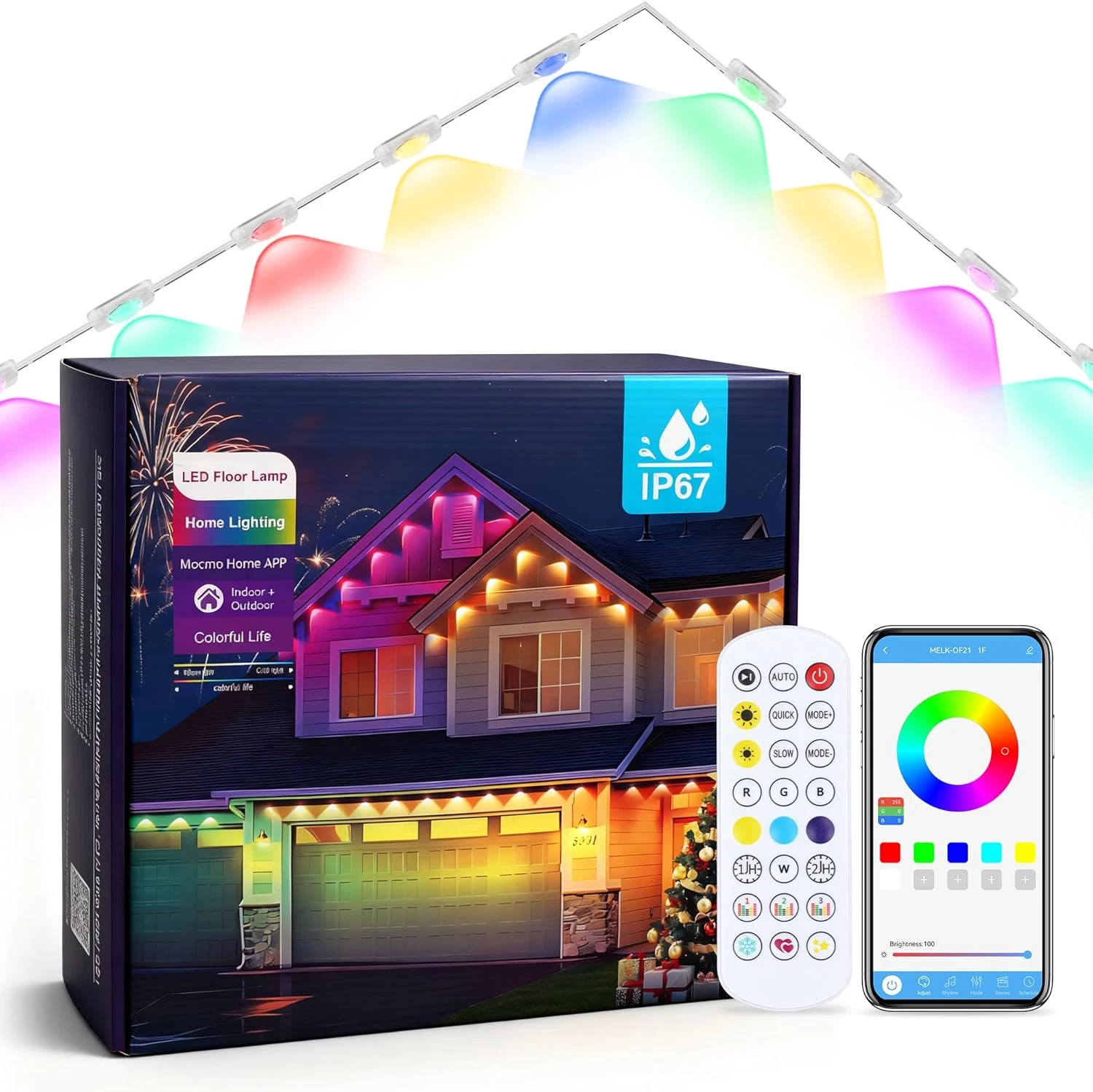 148FT 54Leds RGB Permanent Outdoor Lights, Control, IP67 Waterproof under Eave L