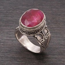 Natural Pink Ruby Gemstone Ring, 925 Sterling Pure Silver Ring, Charm Ring, H