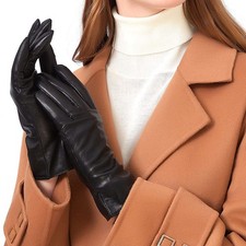 Luxury Italian Soft Leather Gloves for Women in Black - Genuine SheepSkin Lea...
