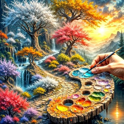 Landscape Sunrise Tree Diamond Painting Kits for Adults, 5D 