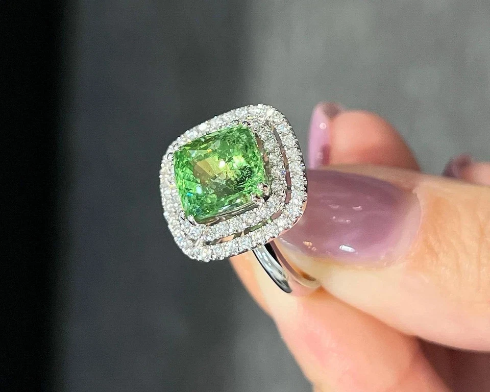 5.50 Ct Natural Green Garnet Tsavorite & Diamond Wedding Ring 14K White Gold 8 9 - Image 4 of 4
