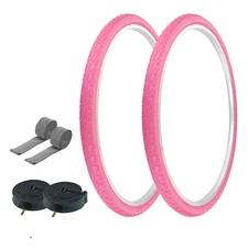 PRO+ TIRES 700 x 40 Pink P-1134 W/ HEAVYDUTY TUBES & RIM STRIPS 48mm Schrader