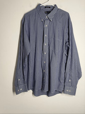 Chaps Men’s Regular Fit Twill White Blue Plaid Dress Shirt Sz 18-18,5/ 36-37/XXL