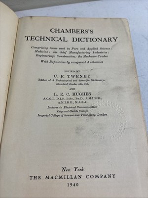 Chambers s Technical Dictionary 1st Edition Reference Book 1940