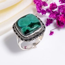 Natural Malachite Gemstone Handmade 925 Sterling Silver Jewelry Ring For Women