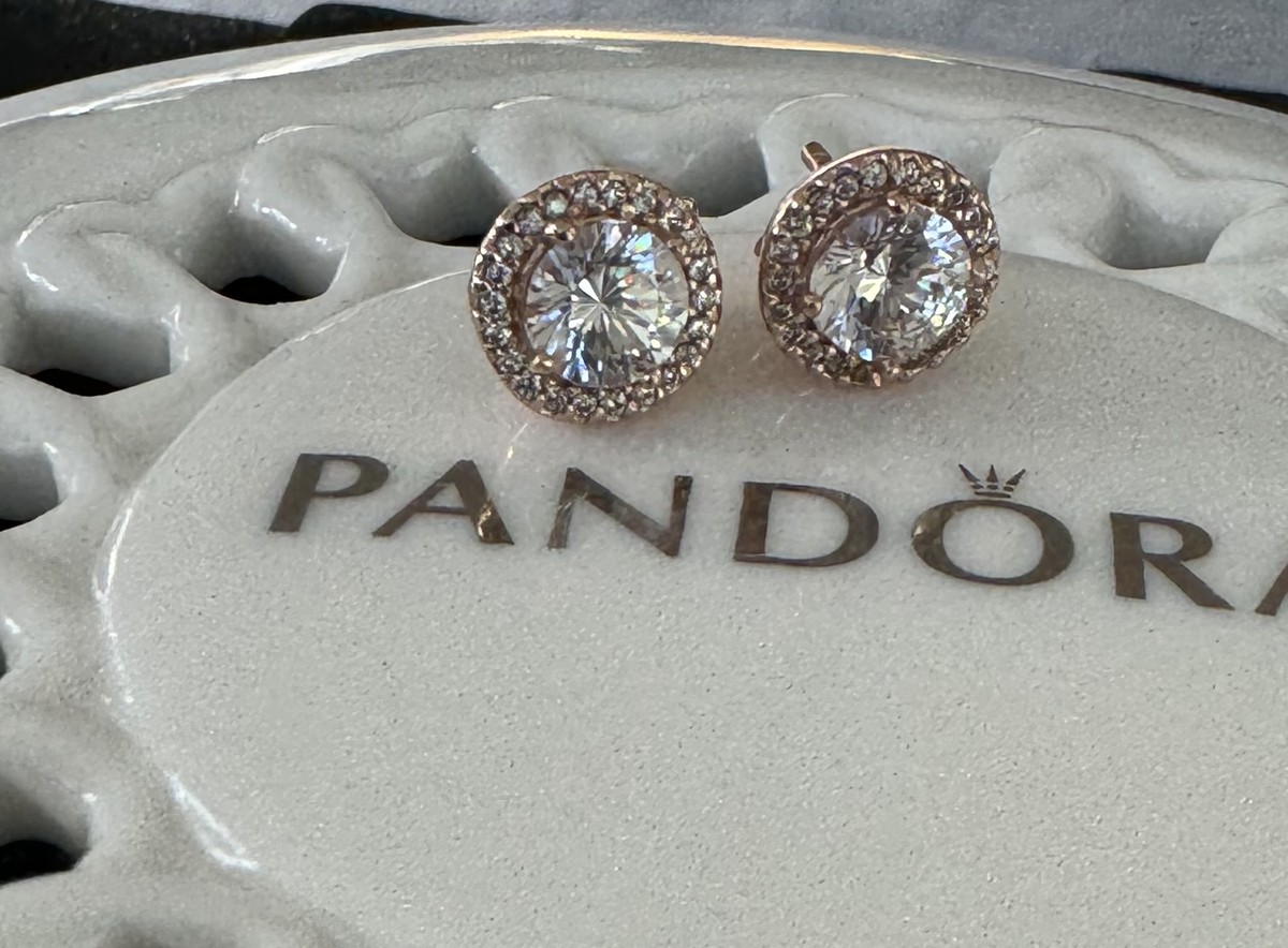 Authentic Pandora Round Sparkle Halo Stud Earrings #286272CZ