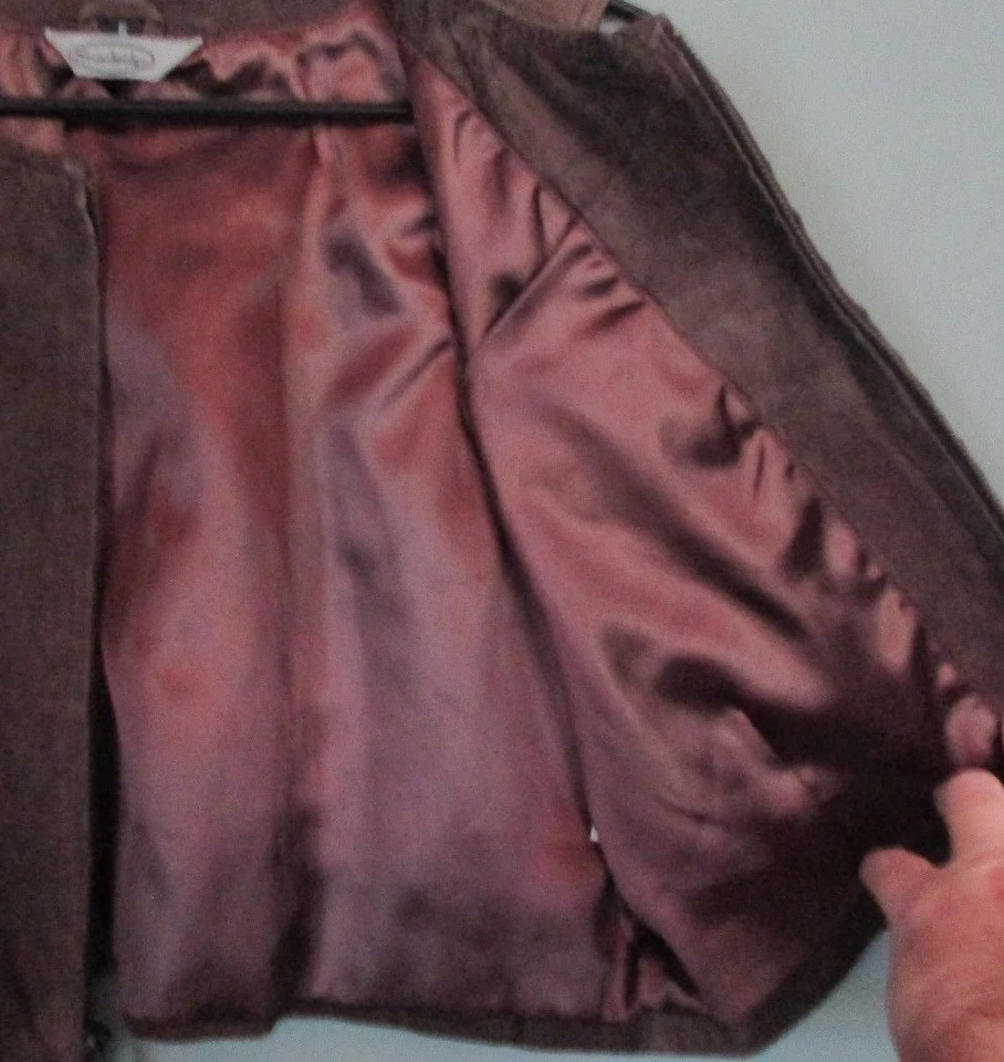 CHALECO DE CUERO DE GAMUZA MARRÓN USADO EN EXCELENTE ESTADO STONEBRIDGE con cremallera frontal Talla 6 ~ Totalmente forrado Foto 3 de 4