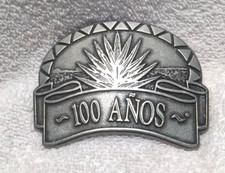 Tequila Brand 100 Anos Silver Sunburst Adverting Belt Buckle Great Vintage