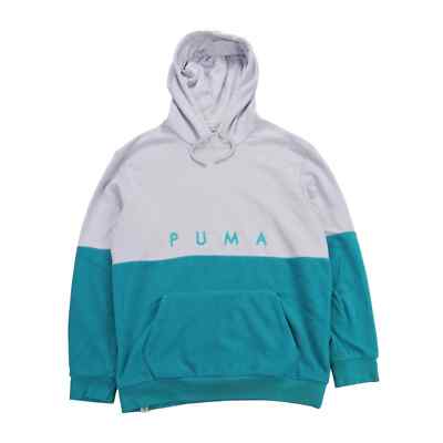 Puma Hoody Herren XS Oversized Flieder Grün Bestickt Spellout Fleece Logo Hoodie