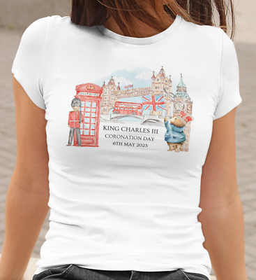 KING CHARLES III CORONATION 2023 BEAR IN LONDON T SHIRT UNION JACK 