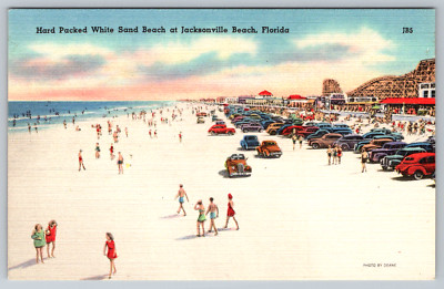 c1940s Jacksonville Beach FL White Sand Beach Postcard