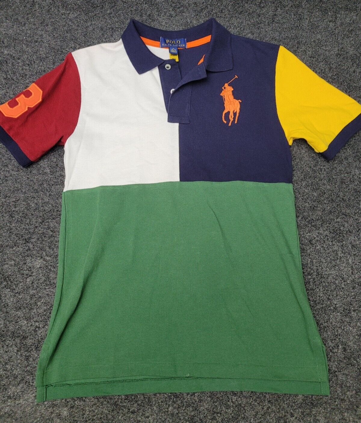 Polo Ralph Lauren Camicia Ragazzo Media Verde Blu Colorblock Big Pony Logo Golf