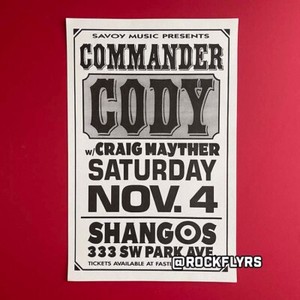 COMMANDER CODY 1989 Original 11x17 Tour Concert Street Poster. Portland Oregon