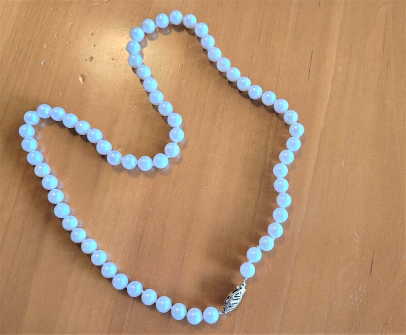 NICE 14K FIC YELLOW GOLD 6.1MM AKOYA SALTWATER WHITE PEARL STRAND NECKLACE-17.7"