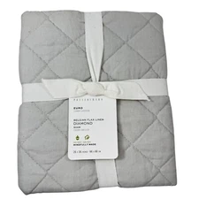 Pottery Barn EURO Sham Belgian Flax Linen Diamond Quilted Pillow Soft Gray NEW