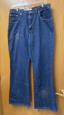 Express Bleus Women s Jeans 13/14 Star Burst Studded Flared (2 Studs missing)