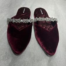Birdies The Swan Wine Velvet Gem Bracelet Slip-On Mule Flats Size 7.5 Womens