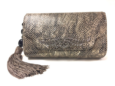 Vtg GEOFFREY BEENE by RAFAEL SANCHEZ Taupe Black Gold Reptile Suede Evening Bag