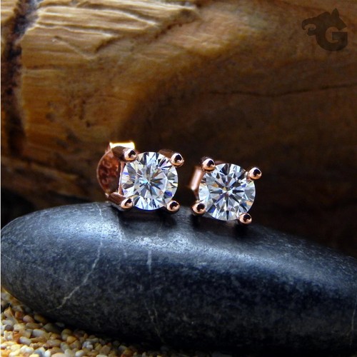 Excellent Cut Lab Created Diamond 4 Prong Stud Earrings 14K Rose Gold Plated