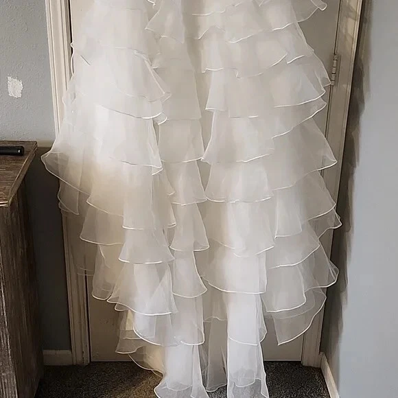 Vestido de novia blanco suave sin tirantes alto bajo talla 8 con flores 3D envío GRATIS Foto 4 de 4