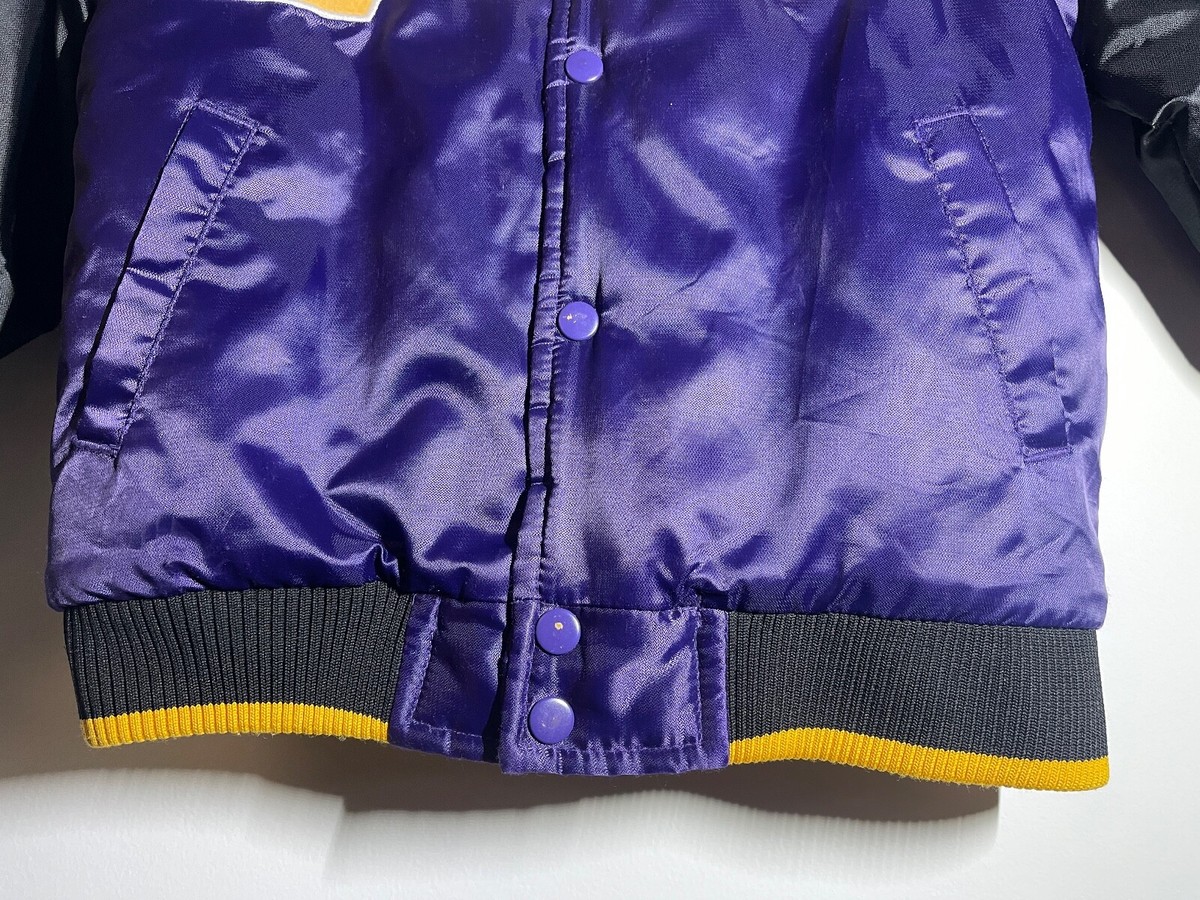 VTG Nike Team Youth Lakers Satin Jacket Purple Black Snap Button