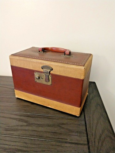 vintage suitcase jewelry box stage prop display distressed linen faux leather