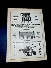 ORIGINAL 1907 Hoosier Drill Farm Implement Advertising - Richmond, Indiana