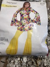 Groovy Chick Hippie 60 s Flowers Bell Bottoms 2 Piece Adult Costume 10-12