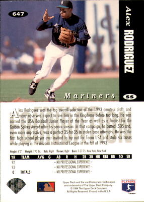 1994 Collector's Choice White Letter Variation 647 Alex Rodriguez