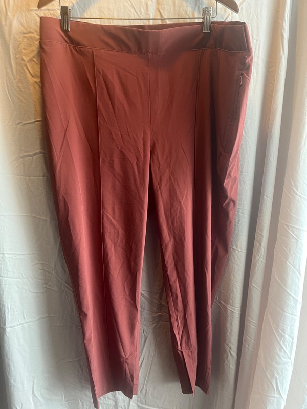 Chico's Size 3 or 16 Brown Pull On Flat Front Sewn Pleat Zip Pocket EUC
