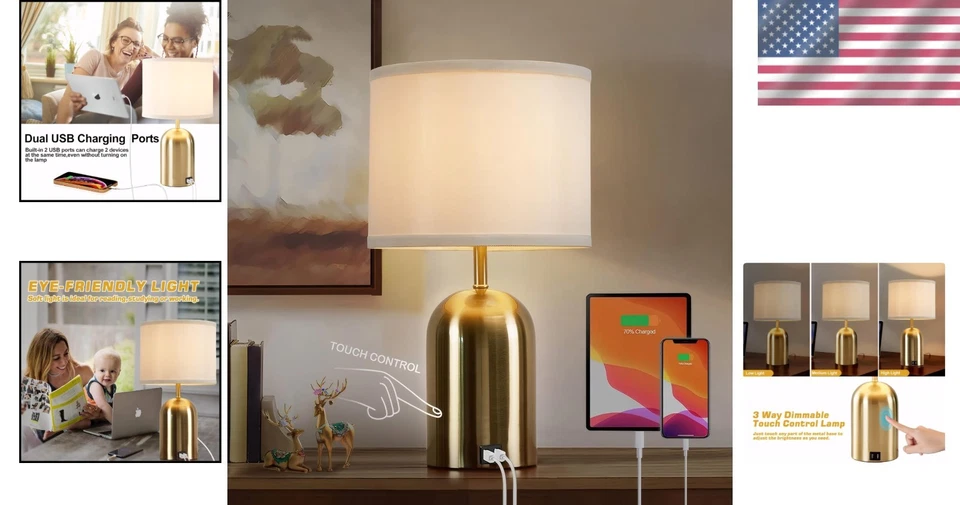 Elegante lámpara de noche con puerto USB, control táctil, regulable Foto 2 de 4